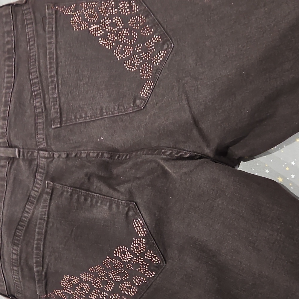 NYDJ Barbara Bootcut Custom Bleach Tie Dye Black Rose Gold Jeans Size 12